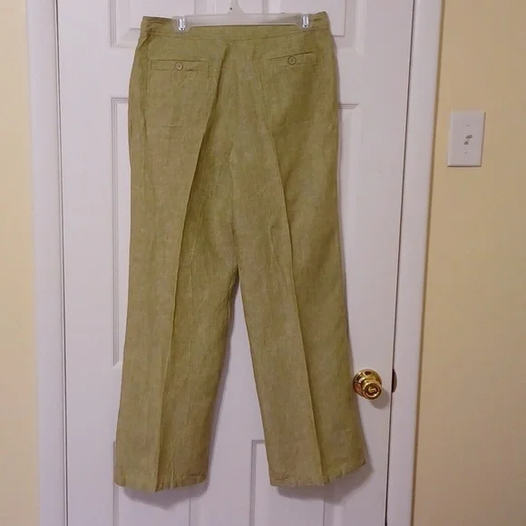 TU sz 12, 100% Linen drawstring wide leg pants in a muted basil green. - Picture 4 of 10